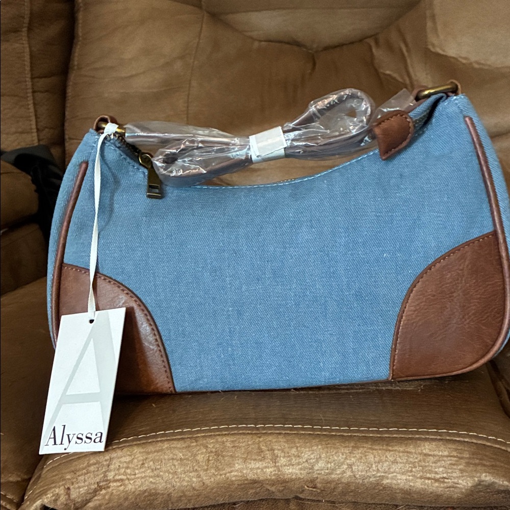 Blue Denim and Brown Women's Bag